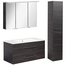 FACKELMANN B.Perfekt - Set di mobili da bagno 3 pezzi, con lavabo in ceramica da appendere, 100 cm e armadietto a specchio a LED