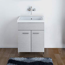 Mobile Lavatoio, L.60xP.50xH.86.5, Grigio, Vasca in Ceramica, con Strofinatoio Integrato