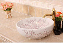 Jgophu, lavabo in ceramica anticata con fiori di prugna