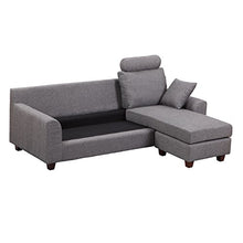 homcom Divano a 3 Posti con Poggiapiedi e Cuscini in Tessuto di Lino Grigio Scuro, 194 x 80 x 86cm