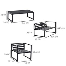 Set Salotto da Giardino Divano 2 Poltrone e Tavolino in Alluminio Grigio e Nero
