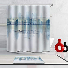 Combinazione Bagno. Immagini Chiare E Colori Vivaci Rendono Il Tuo Bagno Pieno di Vita. Accessori da Bagno. Pittura Ad Acquerello Lago. Barca.
