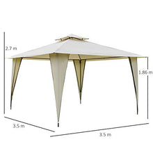 Outsunny Gazebo da Esterno o Giardino in Metallo e Poliestere Beige con Doppio Tettuccio 3.5 x 3.5m
