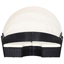 Outsunny Set 5 Pzi Divano Circolare da Giardino, Mobili Componibili Rattan Nero, Tettuccio e Cuscini Beige 180x175x147cm