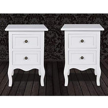 AYNEFY comodino in legno mdf, Comodino Comò 2 Cassetti Legno pino spazzolato MDF Bianco Laccato Stile Classico Barocco Camera