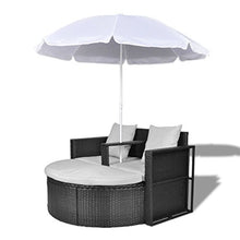 Anself Set Lounge da Giardino,Set divani da Giardino in polirattan con Parasole da Esterno Nero