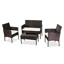 Leww Set di mobili da giardino da giardino, 4 pezzi, set di mobili da giardino in vimini con cuscini e tavolo per giardino, cortile, balcone, piscina