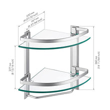 Umi. Essentials Bathroom Glass Corner Shelf with Towel Bar 2-Tier Wall Mounted Extra Thick Tempered Glass Aluminum Silver Sand Sprayed, A4123B