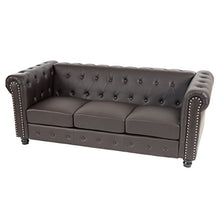 Divano 3 posti classico stile vittoriano Chesterfield ecopelle 90x195x74cm ~ marrone piedi rotondi