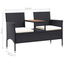 FAMIROSA Panca da Giardino a 2 Posti con Tavolino 143 cm Polyrattan Nero