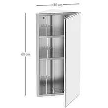homcom Armadietto Angolare Bagno in Acciaio Anta a Specchio Chiusura Magnetica 3 Ripiani Salvaspazio 60x30x18.4cm