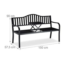 Relaxdays Panca da Giardino con Tavolino Pieghevole, 3 Posti, Tavolo Integrato, HxLxP 90 x 150 x 57,5 cm, Nero