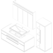 FACKELMANN - Set di mobili da bagno Stanford, 4 pezzi, con mobiletto da appendere e lavabo in ceramica, 110 cm, con specchio a LED