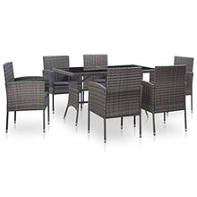 OUSEE Set da Pranzo per Esterni 7 pz con Cuscini in Polyrattan Grigio