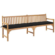 vidaXL Panca da Giardino con Cuscino Nero 240 cm in Massello di Teak