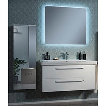 FACKELMANN - Set da 4 mobili da bagno Milano, da appendere, in ceramica, 100 cm e specchio da bagno a LED