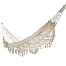 Renoble amaca in pizzo con nappe in stile bohémien, amaca per 2 persone, stile boho, in macramè, comoda amaca pieghevole, 200 x 150 cm