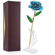 HelloCreate - Rosa con stelo lungo immersa in oro 24 k, in confezione regalo con supporto (rosa celeste con supporto)
