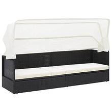 SKM Divano da Giardino con Tettoia in Polyrattan Nero