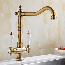Faucet-4456 360 Rubinetto Girevole della Cucina, Rubinetto Tradizionale della Cucina del Doppio della Porcellana Dell'ottone Antico, Rubinetto della Doppia in Ottone Solido della Leva