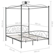 SKM Letto a Baldacchino Grigio in Metallo 160x200 cm (29.8kg)