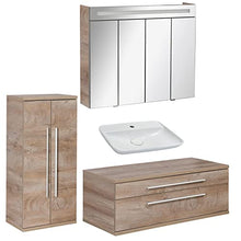 FACKELMANN Set di mobili da bagno Stanford 4 pezzi, con mobiletto sospeso e lavabo da appoggio 110 cm, con specchio a LED
