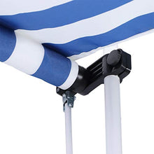 Dioche - Tenda da sole per balcone, con manovella manuale, altezza regolabile, 2,0 x 1,2 m (strisce blu e bianco)