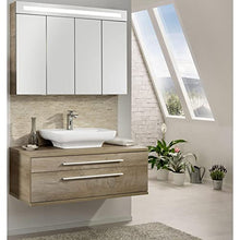 FACKELMANN - Set di mobili da bagno Stanford, 3 pezzi, con mobiletto da appendere e lavabo da appoggio, 110 cm e armadietto a LED