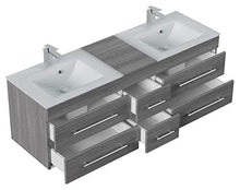 Set da bagno Vitro XL 4 parti incl. lavabos vetro, specchio LED rovere grigio