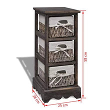Comóda - Cassettiera in legno, comodino, cassettiera con 3 cestini, colore: marrone, 58 x 25 x 28 cm（Con 3 cestini）