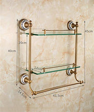 GYCS Mensole da Bagno antiche a Due Piani, Design in Porcellana Blu e Bianca, Ottone, processo Spazzolato, 43,5 * 40 cm
