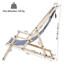 TolleTour Lettino da Giardino Pieghevole Lettino in Legno con braccioli e Cuscini Lettino da Spiaggia Rimovibile per Giardino, terrazza e Balcone 120 kg Max. (Strisce Blu e Bianche)