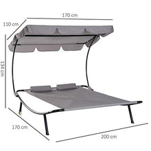 Outsunny Lettino Matrimoniale 2 Posti Prendisole Parasole Regolabile Esterno e Giardino 200 x 170 x 134cm Grigio