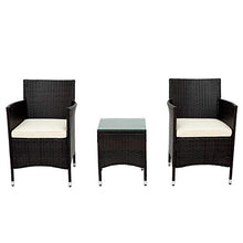 Pumpumly Set di mobili da balcone in polyrattan per 2 persone, 1 tavolo e 2 poltrone, resistente alle intemperie, per giardino, balcone e terrazzo, con cuscini per seduta marrone
