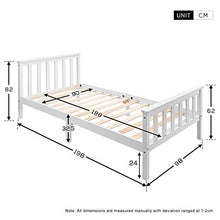 Letto singolo in legno di pino massiccio con rete a doghe di legno con testiera, 90 x 190 cm, colore: bianco