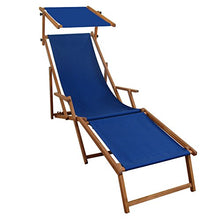 Lunga Sedia a Sdraio Color Blu con braccioli, Parasole in Faggio Scuro Pieghevole 10-307FS