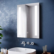 SIRHONA - Specchio a LED per bagno con illuminazione 60 x 45 cm, a specchio, da parete, per cosmetici