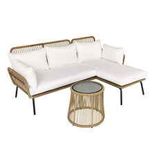 Outsunny Set 3 Pezzi Mobili da Giardino in Rattan, Divano 2 Posti con Chaise Longue e Tavolino, Beige e caffè