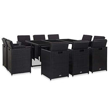 SKM Set da Pranzo da Giardino 11 pz con Cuscini in Polyrattan Nero (112.8kg)