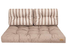 Cuscini per pallet, cuscini per pallet, cuscini da giardino (cuscino da 120 x 80 cm + schienale 2 x 60 x 40), beige con strisce