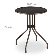 Relaxdays Tavolo Rotondo da Esterno, Aspetto Rattan, Tavolino Balcone Piccolo, Plastica e Metallo, HD: 74x60 cm, Marrone