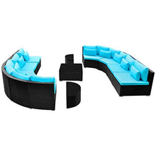 vidaXL Divano da Giardino in Polirattan Blu Divani Tavolo Sdraio con Cuscini