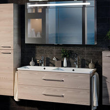 FACKELMANN B.Clever - Set di mobili da bagno, 3 pezzi, 120-150 cm, in frassino con lavabo e vasca in marmo, con specchio a LED