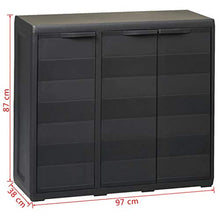 Cikonielf - Armadio esterno con 3 ante e 2 ripiani regolabili, in plastica da giardino, 97 x 38 x 87 cm, colore: Nero