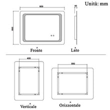Xinyang Specchio da parete 600X800 mm LED antiappannamento con angoli arrotondati e interruttore a doppio comando Grado di impermeabilità IP44