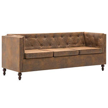 SKM Divano Chesterfield a 3 posti in Tessuto Scamosciato Marrone