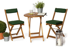 Deliano - Set da balcone Kreta, in acacia con cuscini, pieghevole, 2 sedie e 1 tavolo rotondo