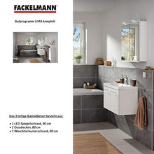 FACKELMANN Set di mobili da bagno 3 pezzi, colore bianco lucido, con mobiletto sotto lavabo, 80 cm e armadietto a specchio a LED