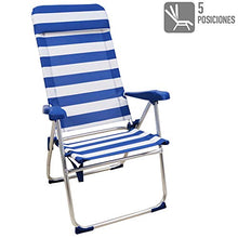 Arcoiris Sedia da spiaggia, letto a 4 posizioni con tasca posteriore con manici e testa regolabile in altezza (2 unità, righe blu e bianco)