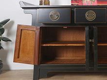 Yajutang Credenza cinese con 4 ante e 3 cassetti, colore: nero